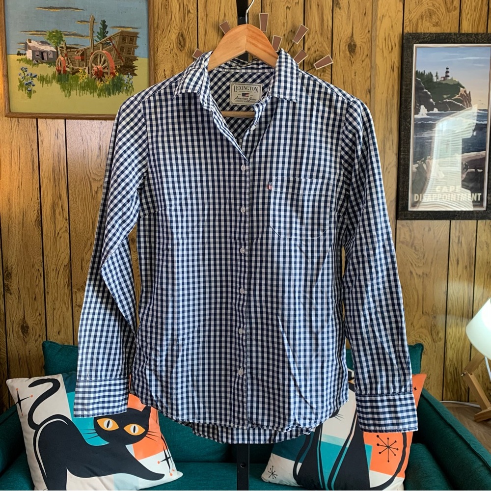 Lexington Clothing Company Navy and White Gingham Check Button Down Shirt
